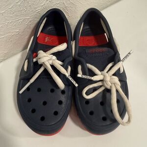 Crocs Comfort Blue & Red Kids Boat Shoes Lace-Up Size 10C VGUC